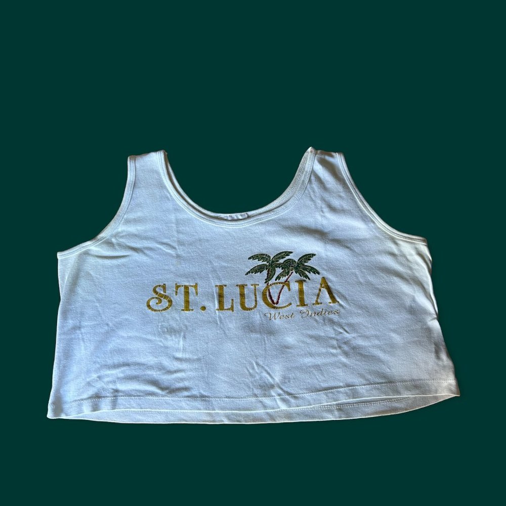 🎸 NO BRAND ST. LUCIA CROPPED TANK TOP WHITE/GOLD 🎸